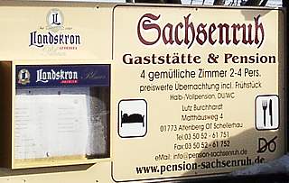 Detailansicht Speissekartentafel der Pension Sachsenruh